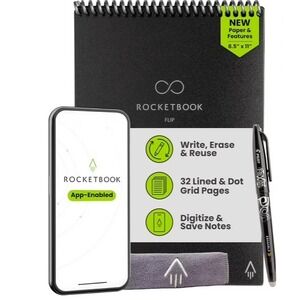 Rocketbook Flip Smart Reusable Notepad 8.5x11 Black Lined‎ & Dot Grid